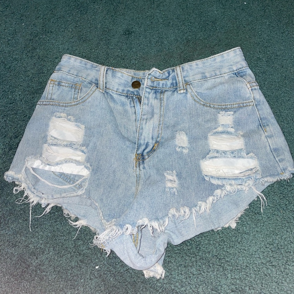 Stylish Light Blue Distressed Denim Shorts